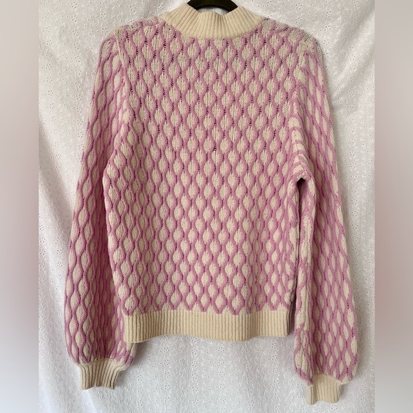 Stine Goya Pink and Cream Cable Knit Puff Sleeve Carlo Contrast Sweater Medium - Picture 3 of 6